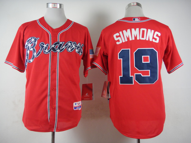 Men Atlanta Braves 19 Simmons Red MLB Jerseys